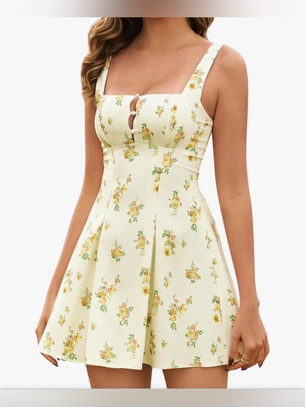 NWT❗️Uryiao Women's yellow floral print square neck mini boho sundress size M